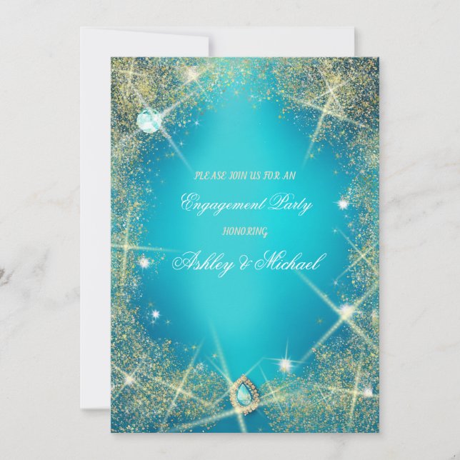 Invitation jolis sequins glamour turquoise bijoux diamant (Devant)