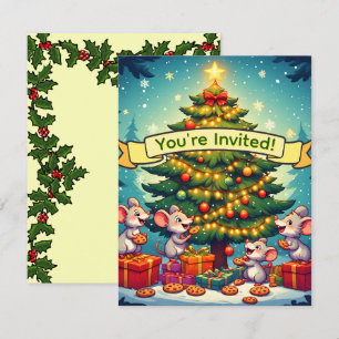 Invitation Jolis Souris Cookies Sapin de Noël Festif Joyeux