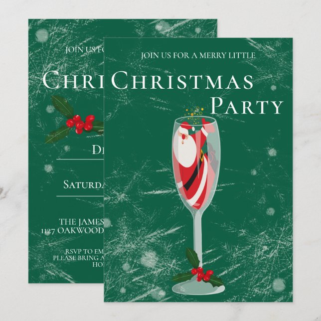 Invitation Jolly Christmas Cheers with Santa champagne (Devant / Derrière)