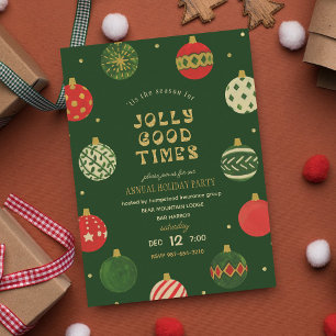 Invitation Jolly Good Times l Gold & Red Ornaming Holiday
