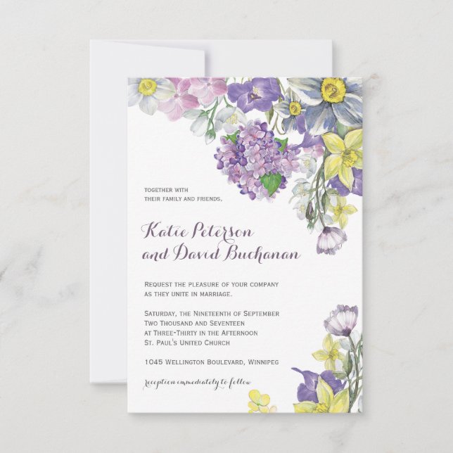 Invitation Jonquille peinte à la main de narcisse de couleur (Devant)