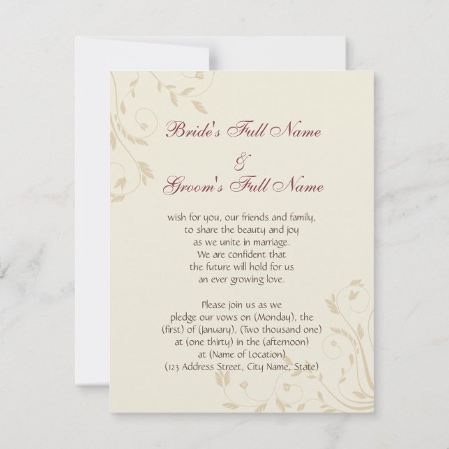 Invitation Jonquilles et blé de Fuschia (Dos)