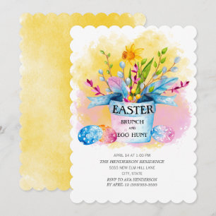 Invitation Jonquilles jaunes Déjeuner de Pâques rose Chasse a