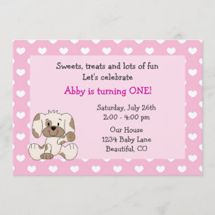 Invitation Jote Chien Chien 1er Anniversaire Filles Invitatio