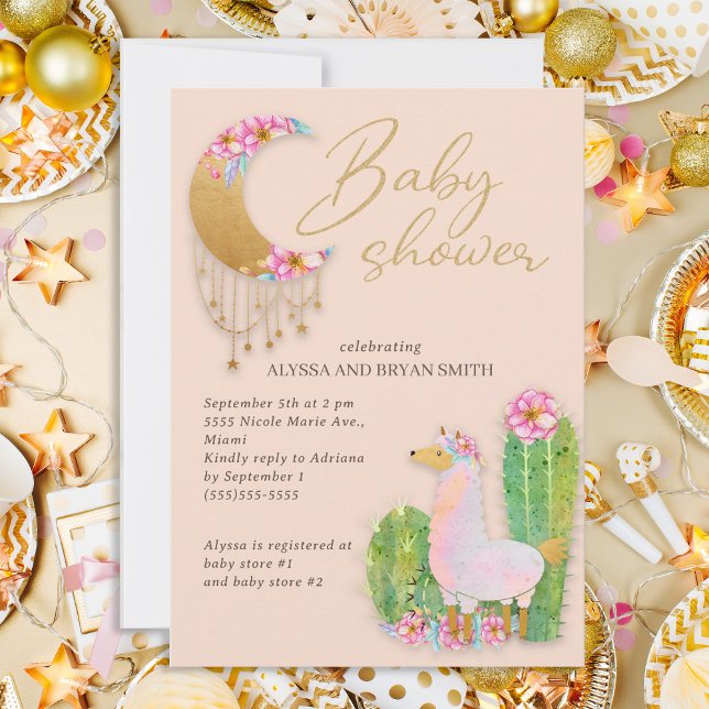 Invitation Jote Désert Boho Chic Cactus Llama Baby shower (Créateur téléchargé)