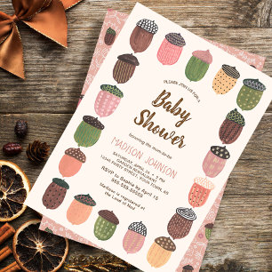 Invitation Jote Fall Rose Acorns fille Baby shower