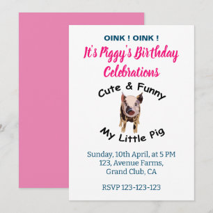 Invitation Jote Funny Pig's Birthday Farm Animal Party