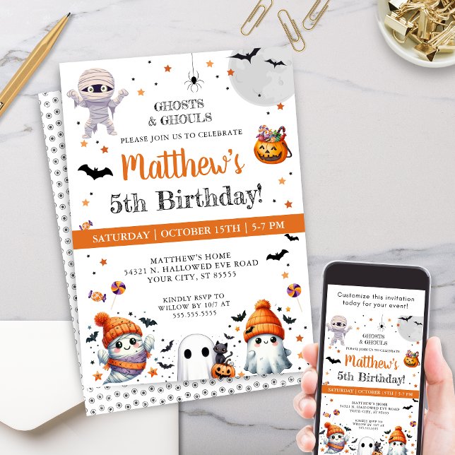 Invitation Jote Ghost Kids Boys Halloween fête d'anniversaire (Personalized halloween birthday party invitations for any age boy girls or costume party invites)