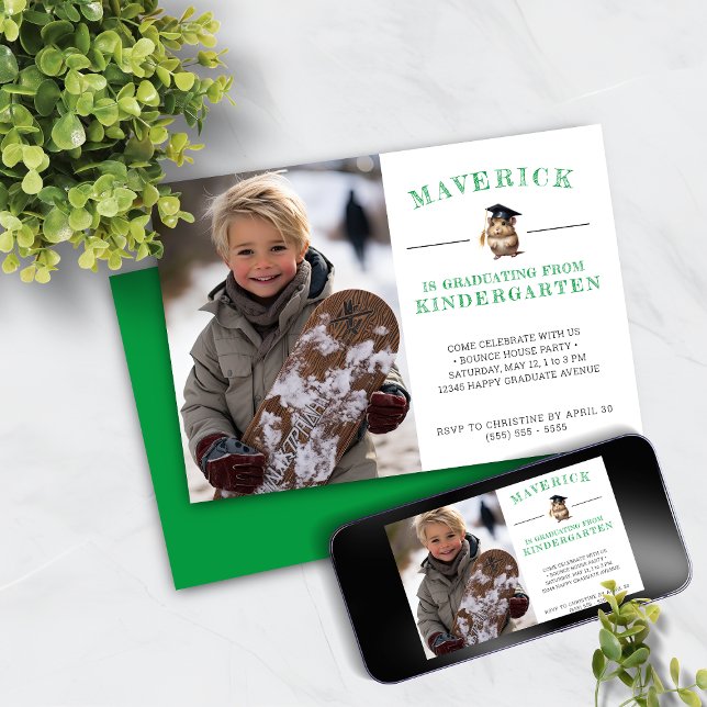 Invitation Jote Hamster Maternelle Graduation (Vert) (Créateur téléchargé)