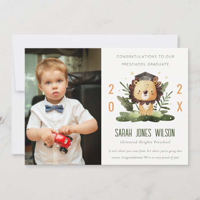 Invitation Jote Kids Lion Foliage Photo Préscolaire Graduatio (Devant)