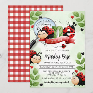 Invitation Jote Ladybug Beetle tourné UNE 1ère fête d'anniver
