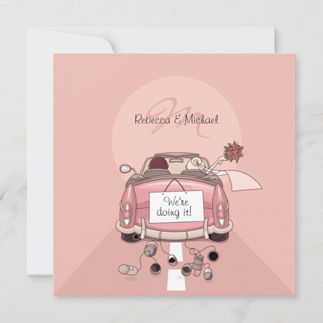 Invitation Jote Mariée & Groom Rose Getaway voiture Invitatio (Devant)