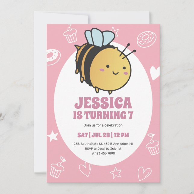 Invitation Jote Miel Bee Bumblebee Anniversaire de enfant Inv (Devant)