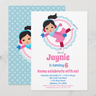 Invitation Jote Noir Cheveux Patinage sur glace Anniversaire