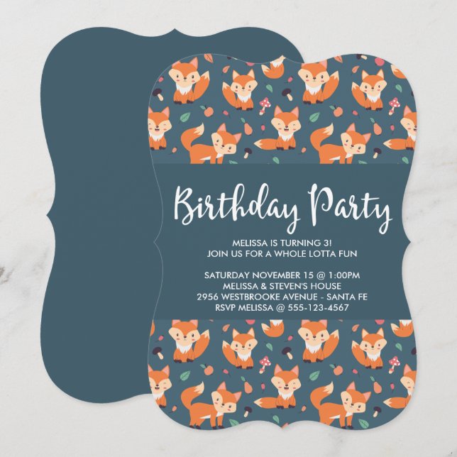 Invitation Jote Orange Fox Motif Anniversaire (Devant / Derrière)