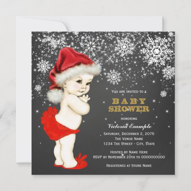 Invitation Jote Père Noël Baby Girl Snowflake Baby shower (Devant)