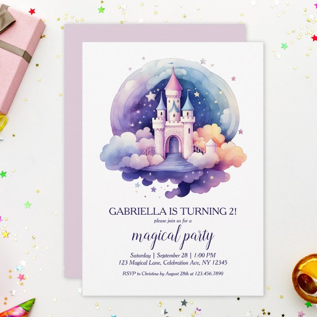 Invitation Jote Rainbow Fairytale Castle Girls Anniversaire (Créateur téléchargé)