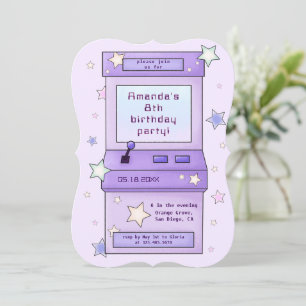 Invitation Jote Retro Purple Arcade Anniversaire de enfant de