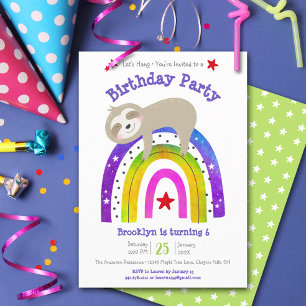 Invitation Jote Sloth Boho Arc en ciel Simple moderne Anniver