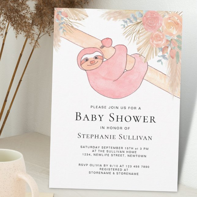 Invitation Jote Sloth Pampas Grass Baby shower de fille (Créateur téléchargé)