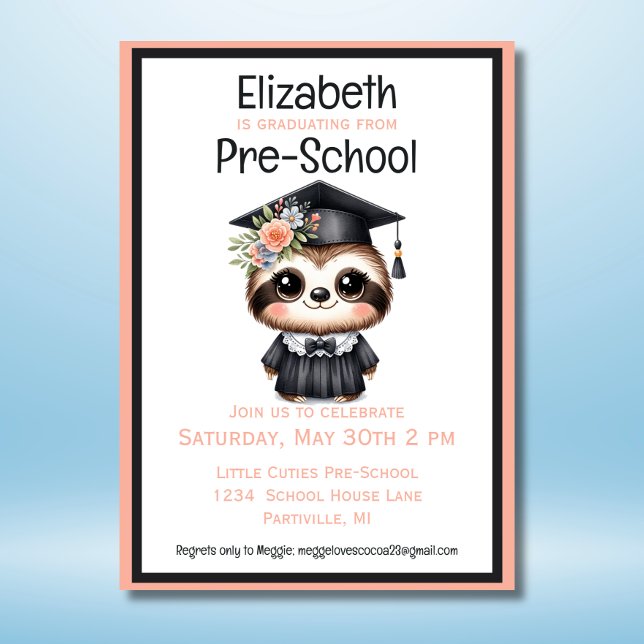 Invitation Jote Sloth Preschool Kids Graduation Party (Créateur téléchargé)