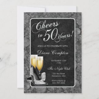 Invitation Joue à 50 ans d'argent et de noir anniversaire