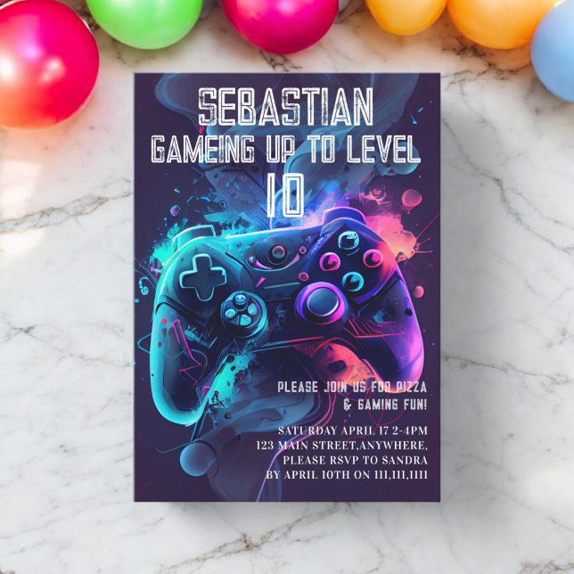 Invitation Jouer à un anniversaire amusant (gaming birthday invitation fully editable and downloadable if needed , modern simple leveling up )