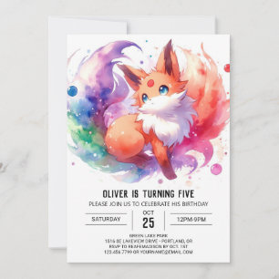 Invitation Jouer aquarelle Fox Anniversaire