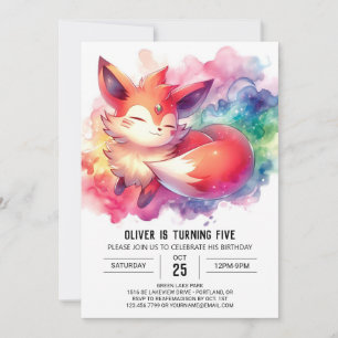 Invitation Jouer aquarelle Fox Anniversaire
