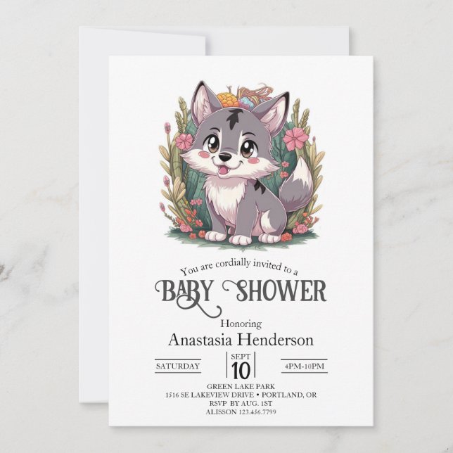 Invitation Jouer au joyeux Baby shower Wolf (Devant)