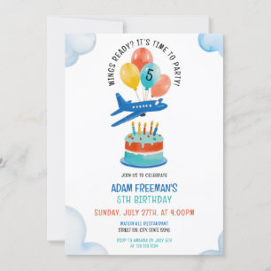Invitation Jouer Blue Airplane Boys 5e anniversaire