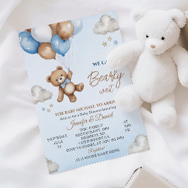 Invitation Jouer Blue Brown Ours nuageux Sky Baby shower