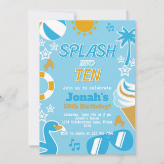 Invitation Jouer dans dix Pool Party Anniversaire Garçon été