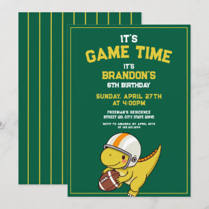 Invitation Jouer Dinosaure Vert & Jaune Football Anniversaire