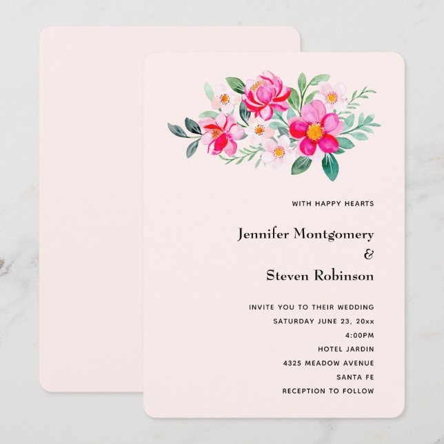 Invitation Jouer Joli Mariage de bouquet rose (Devant / Derrière)