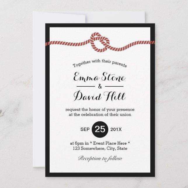 Invitation Jouer le noeud Red Rope Heart Simple Mariage (Devant)