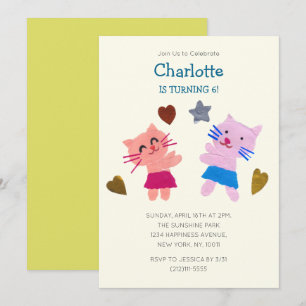 Invitation Jouer Papier Jaune Collage Chats Anniversaire de e