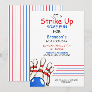 Invitation Jouer Red & Blue Bowling thème 6e anniversaire
