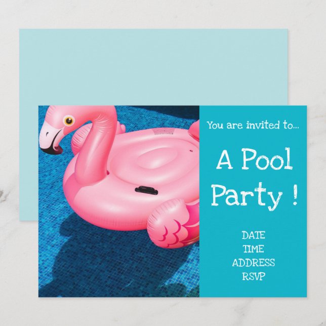 Invitation Jouet de Flamant rose Retro Pool Party (Devant / Derrière)