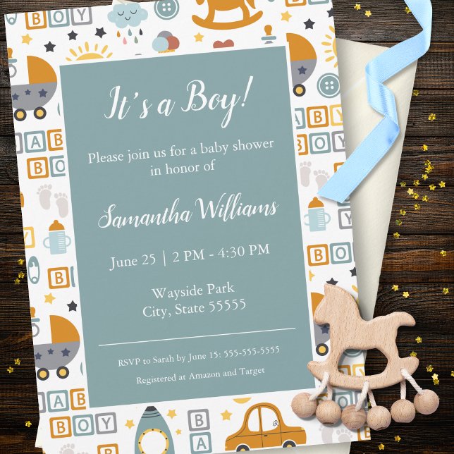 Invitation Jouet de voiture mignonne Motif garçon Baby shower (Créateur téléchargé)