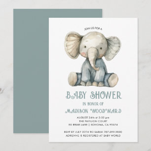 Invitation Jouet Eléphant bleu farci Baby shower mignon
