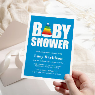 Invitation Jouet en Baby shower gras Anneaux arc-en-ciel
