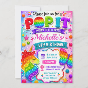 Invitation Jouet Fidget Pop Arc-en-Ciel Anniversaire