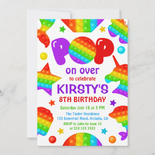 Invitation Jouet Fidget Pop Arc-en-Ciel Anniversaire Fille