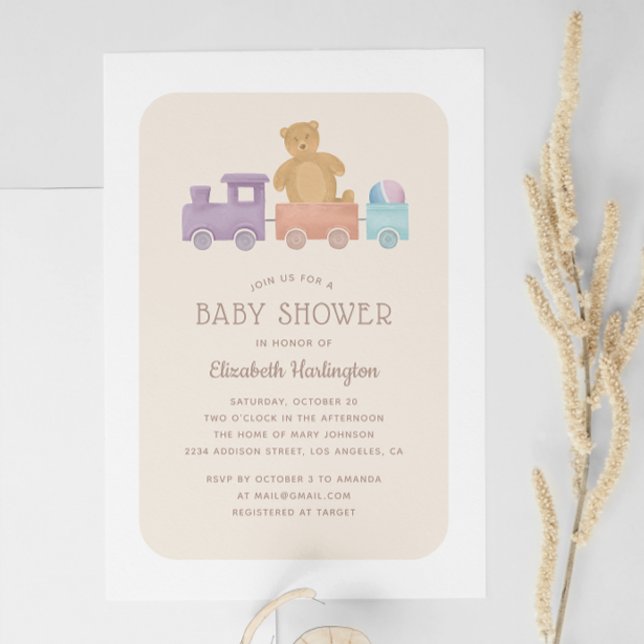 Invitation Jouet pour enfants et ours mignon. Baby shower non (Créateur téléchargé)