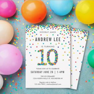 Invitation Jouets 10e fête d'anniversaire, Confetti couleur p