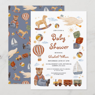 Invitation Jouets Anciens Ours Garçon Baby Shower