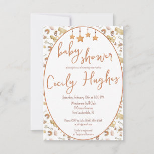 Invitation Jouets bébé bohème en bois naturel, Baby shower éc