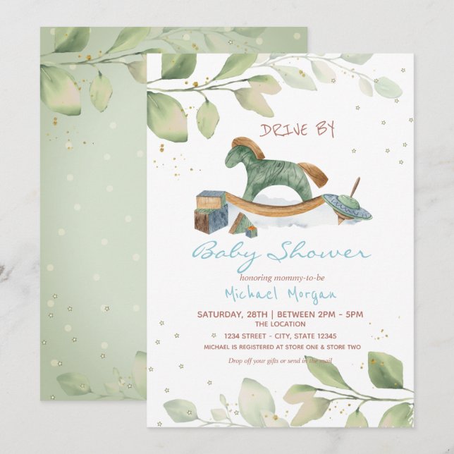 Invitation Jouets Conduits Par Baby shower (Devant / Derrière)