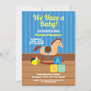 Invitation Jouets de garçon bleu et jaune Baby shower de garç